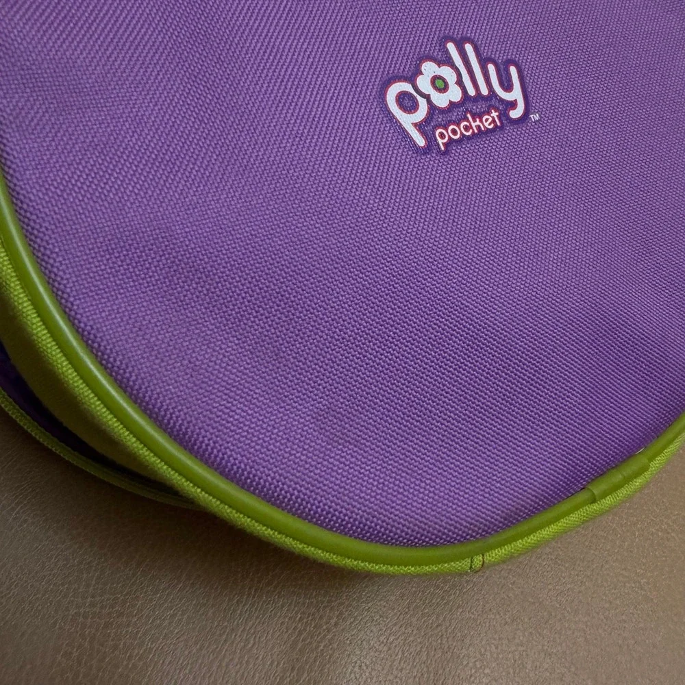 Vintage Polly Pocket Carrying Case Purple Lime Green Round Storage Bag 2000s
